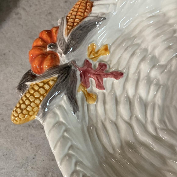 2 Vtg Fitz and Floyd Pilgrim's Progress Leaf Turkey Thanksgiving Serving Platter - Picture 9 of 16